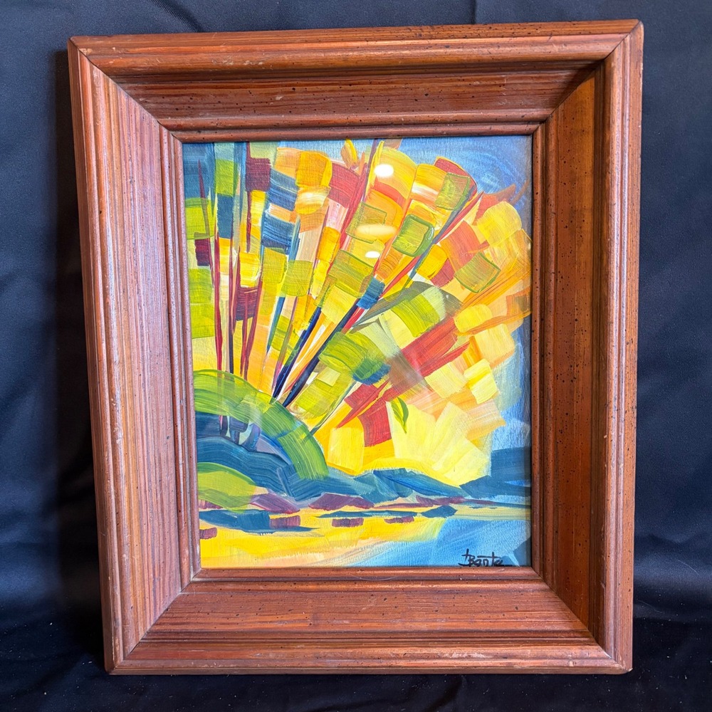 Bente Hansen Abstract Study Acrylic Painting Wood Frame COA Signed 8x10 Art